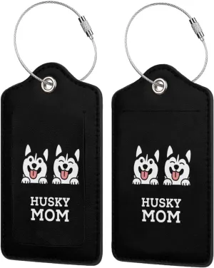 Husky Mom Leather Baggage Bag Luggage Tags with Stainless Steel Loop and Privacy Cover