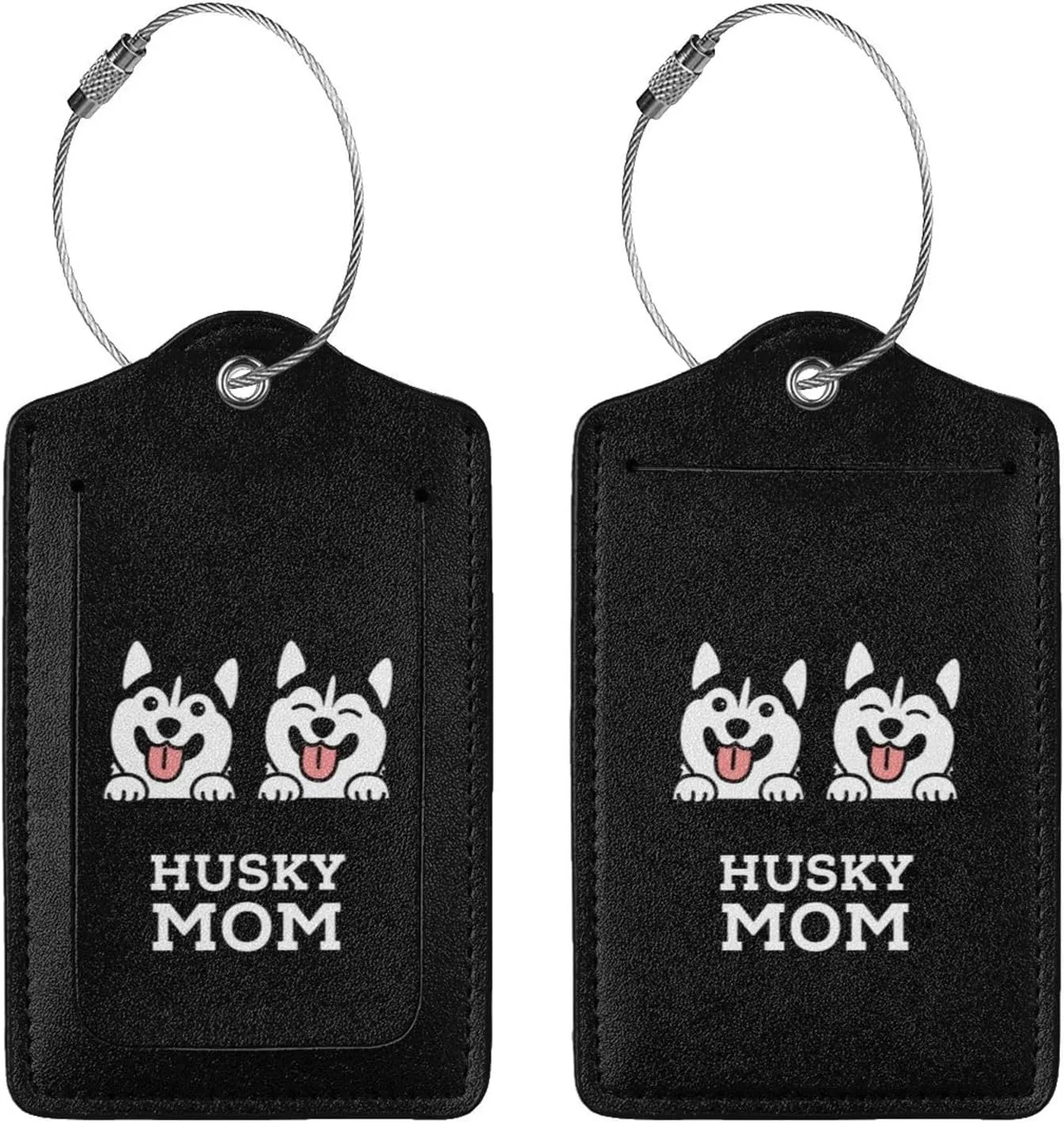 Husky Mom Leather Baggage Bag Luggage Tags with Stainless Steel Loop and Privacy Cover