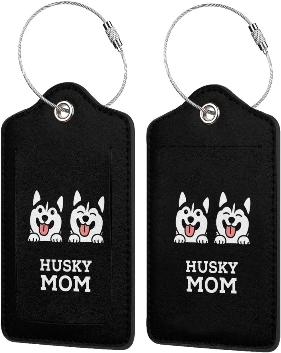 Husky Mom Leather Baggage Bag Luggage Tags with Stainless Steel Loop and Privacy Cover