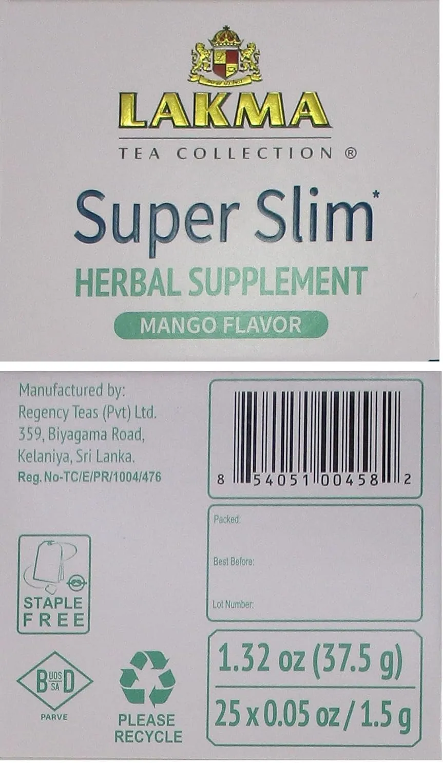 HYLEYS Lakma Super Slim Tea with Mango - 25 Tea Bags - (12 Pack - 300 Tea Bags Total)