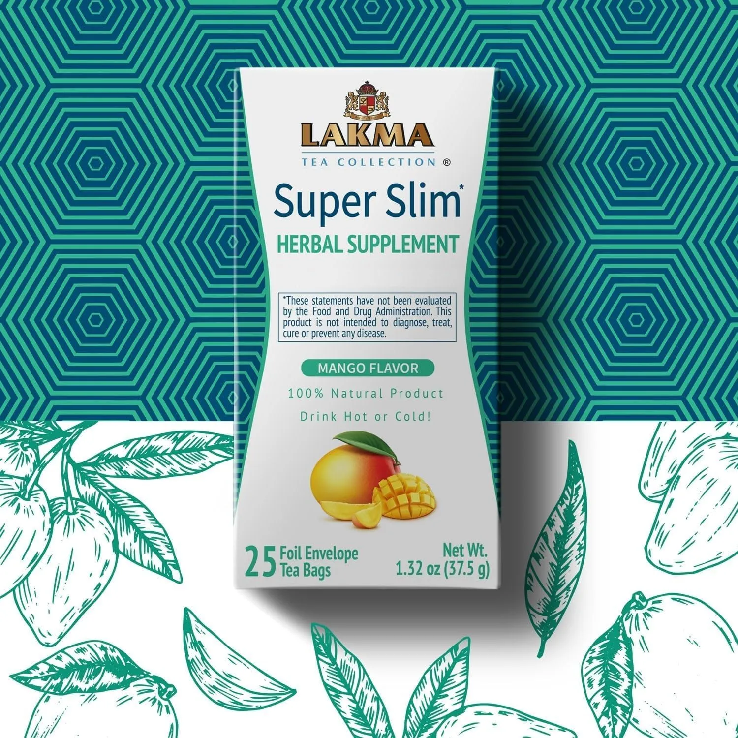 HYLEYS Lakma Super Slim Tea with Mango - 25 Tea Bags - (12 Pack - 300 Tea Bags Total)