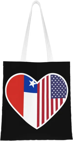 I Love America And Chile Tote Bag for Women Canvas Shopping Bags Reusable Beach Bag Grocery Bags Tote Shoulder Bag Gift Bags