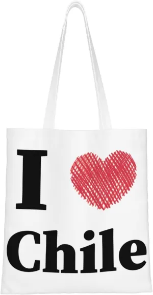 I Love Chile Tote Bag for Women Canvas Shopping Bags Reusable Beach Bag Grocery Bags Tote Shoulder Bag Gift Bags