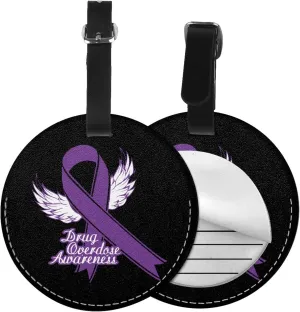 I Wear Purple for Drug Overdose Awareness Round Leather Luggage Tags for Travel Bags Backpacks Handbags,3.7in