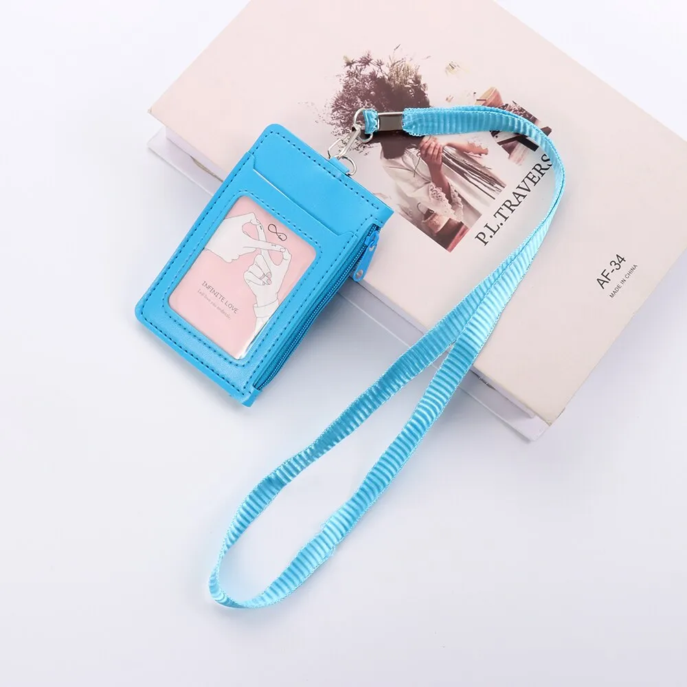 ID Card Holder   Lanyard Neck Strap Unisex ID Card Holders PU Leather Mini Coin Purse Travel Cruise