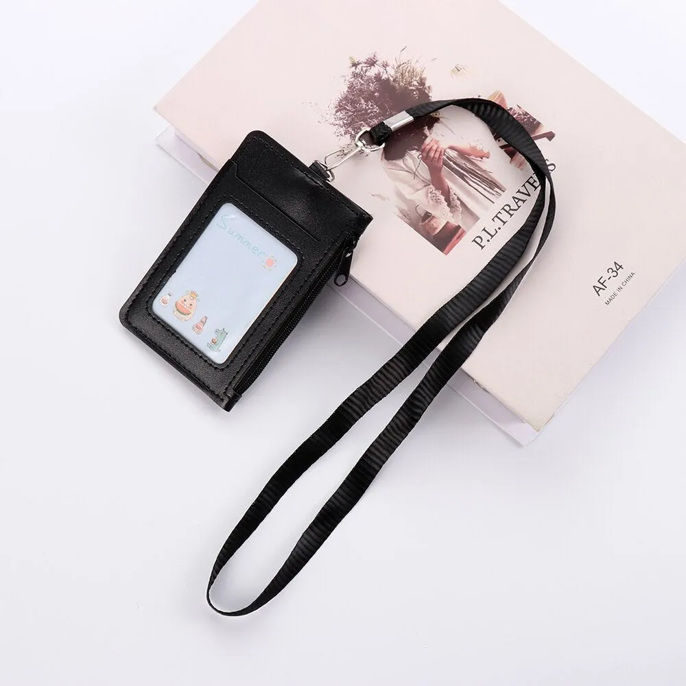 ID Card Holder   Lanyard Neck Strap Unisex ID Card Holders PU Leather Mini Coin Purse Travel Cruise