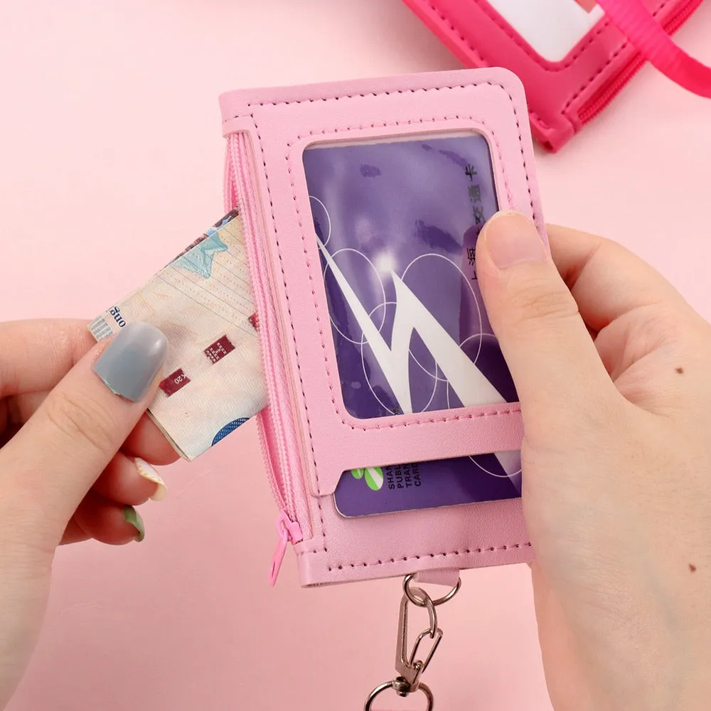 ID Card Holder   Lanyard Neck Strap Unisex ID Card Holders PU Leather Mini Coin Purse Travel Cruise
