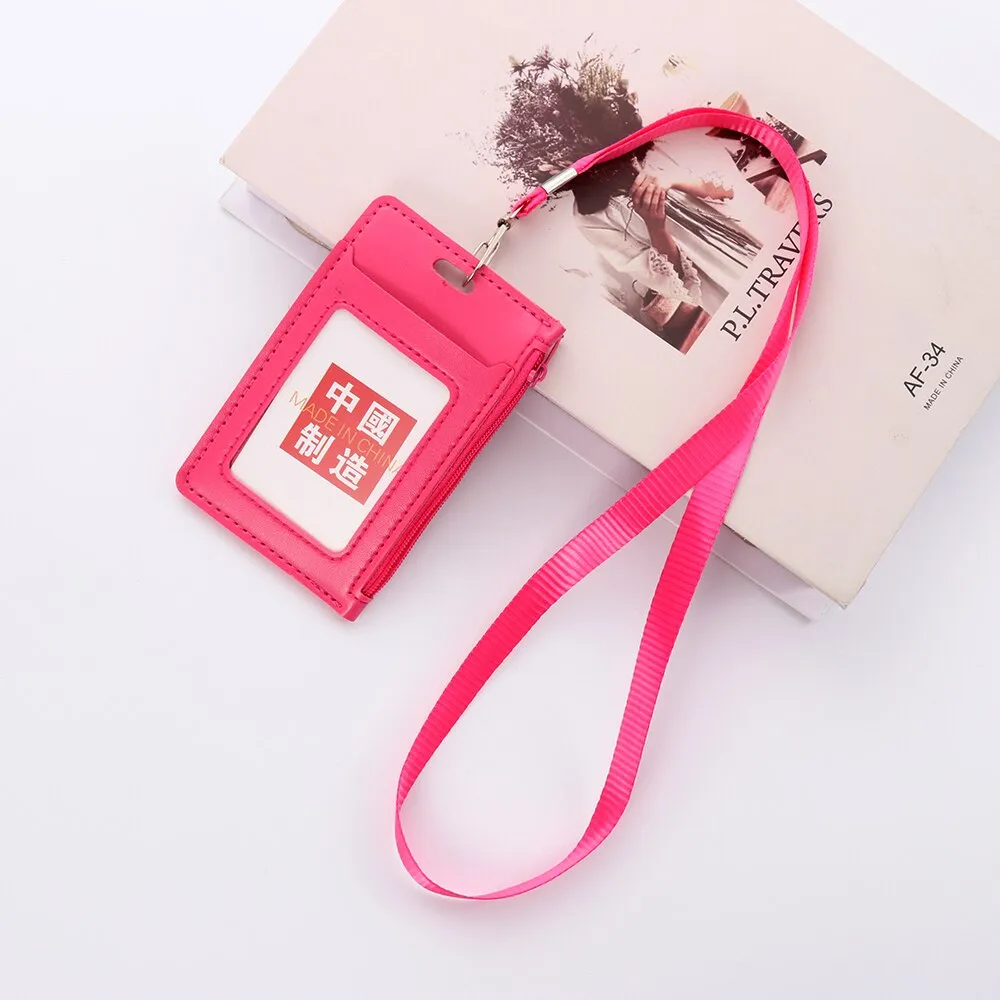 ID Card Holder   Lanyard Neck Strap Unisex ID Card Holders PU Leather Mini Coin Purse Travel Cruise