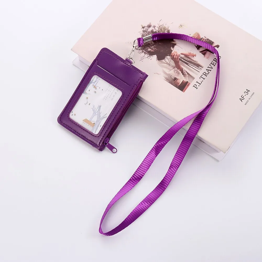 ID Card Holder   Lanyard Neck Strap Unisex ID Card Holders PU Leather Mini Coin Purse Travel Cruise