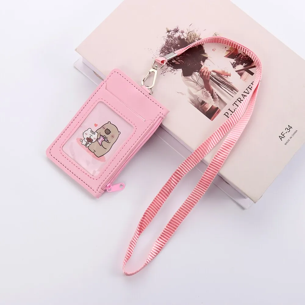 ID Card Holder   Lanyard Neck Strap Unisex ID Card Holders PU Leather Mini Coin Purse Travel Cruise