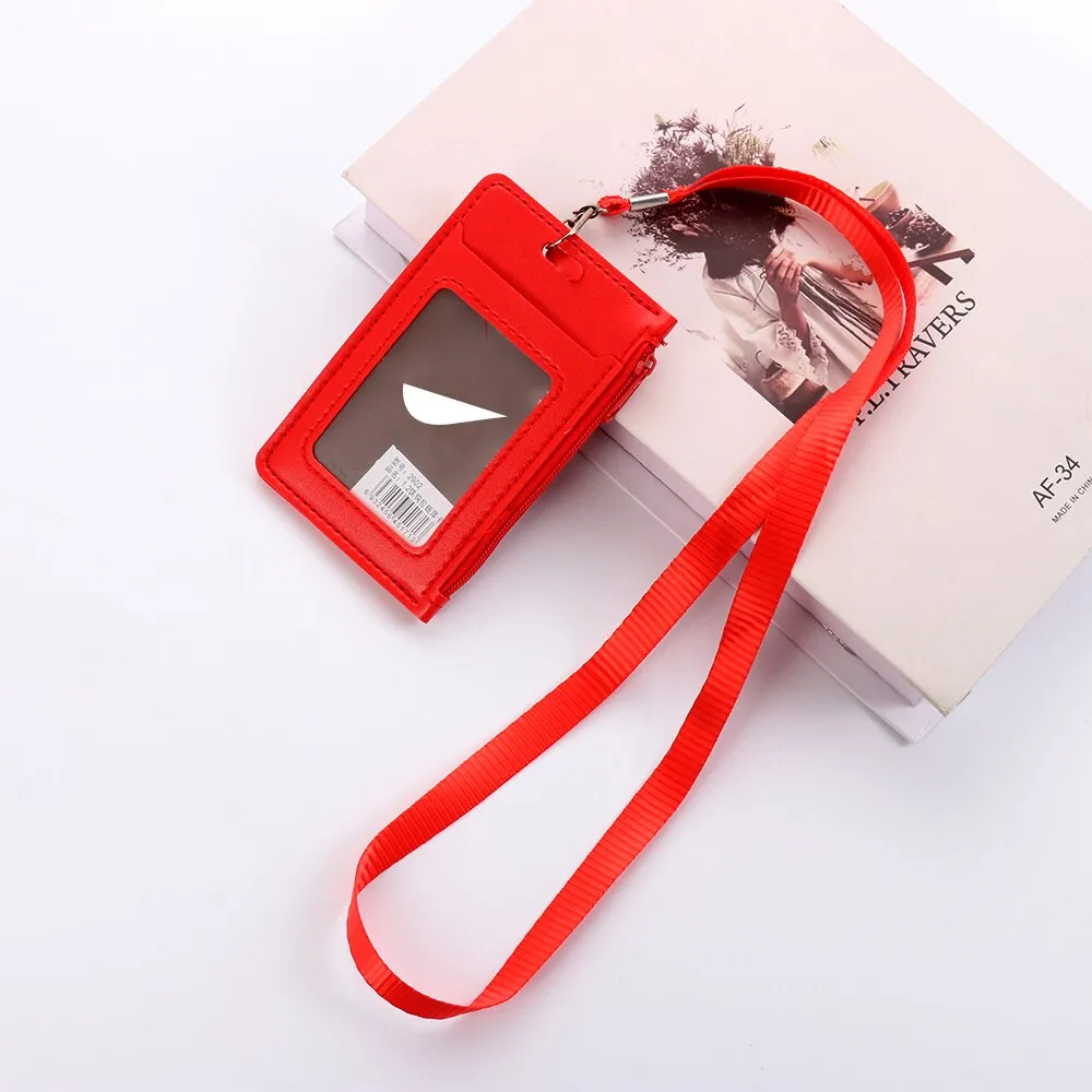 ID Card Holder   Lanyard Neck Strap Unisex ID Card Holders PU Leather Mini Coin Purse Travel Cruise