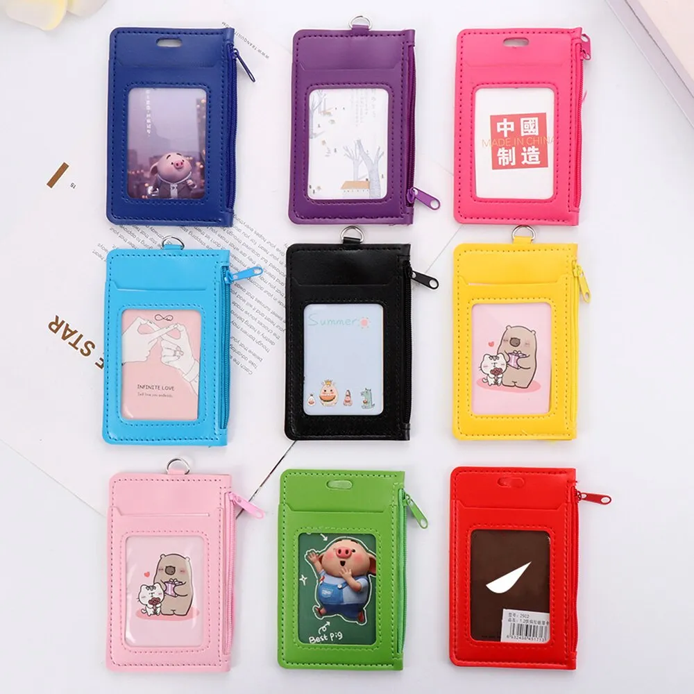 ID Card Holder   Lanyard Neck Strap Unisex ID Card Holders PU Leather Mini Coin Purse Travel Cruise