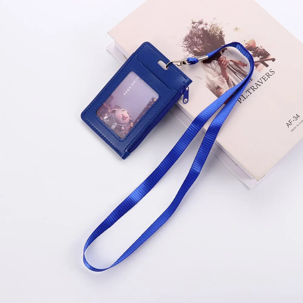 ID Card Holder   Lanyard Neck Strap Unisex ID Card Holders PU Leather Mini Coin Purse Travel Cruise