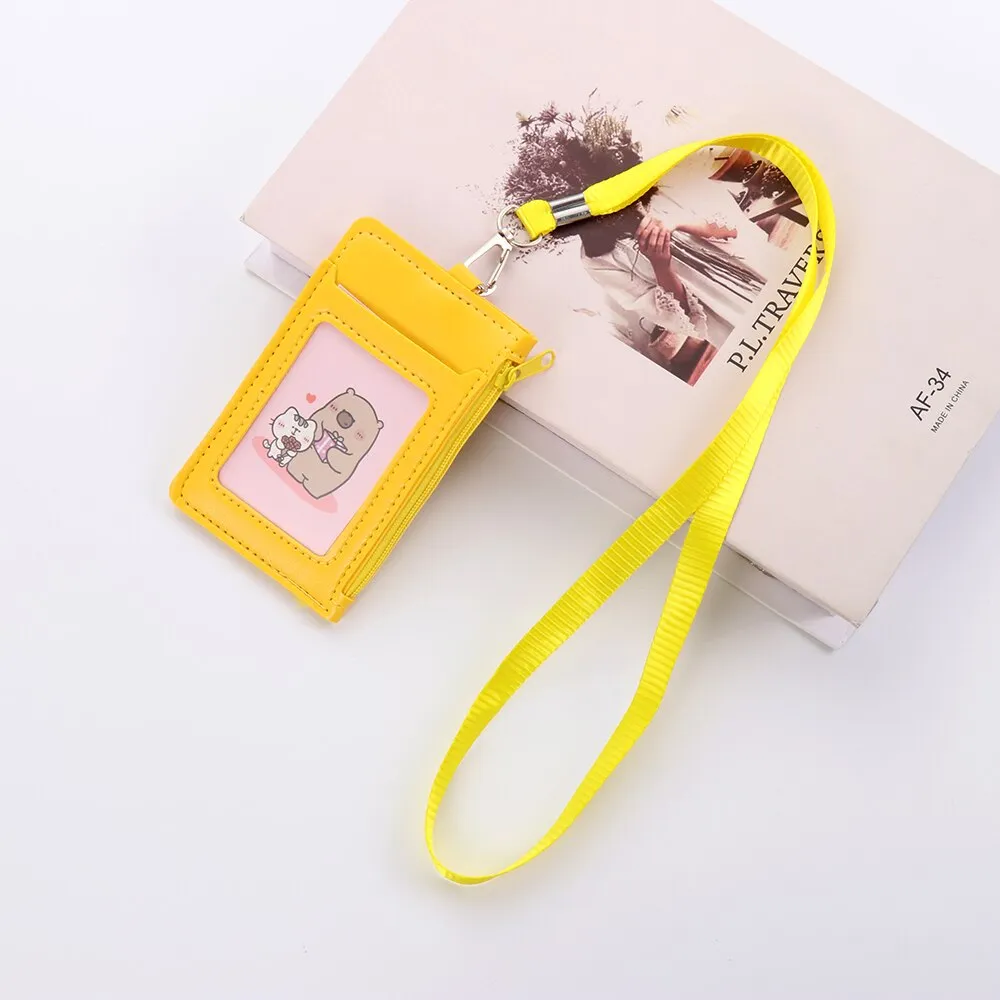 ID Card Holder   Lanyard Neck Strap Unisex ID Card Holders PU Leather Mini Coin Purse Travel Cruise