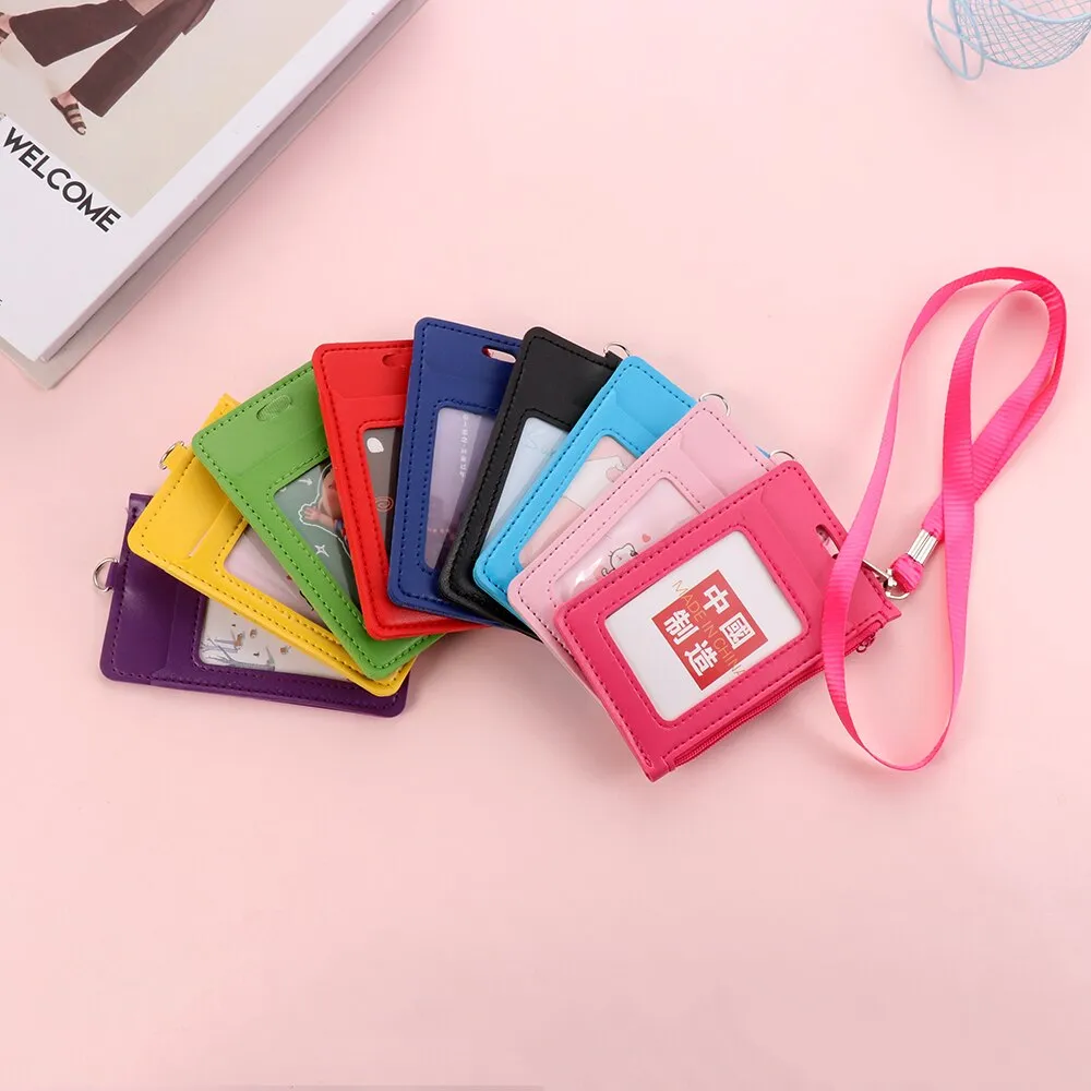ID Card Holder   Lanyard Neck Strap Unisex ID Card Holders PU Leather Mini Coin Purse Travel Cruise