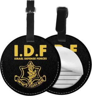 IDF Israel Defense Forces Round Leather Luggage Tags for Travel Bags Backpacks Handbags,3.7in