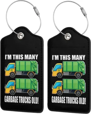 I'm This Many Garbage Trucks Luggage Tags for Travel, Stainless Steel & Leather, Personalized Engraved, Durable Bag Tags 2 PCS