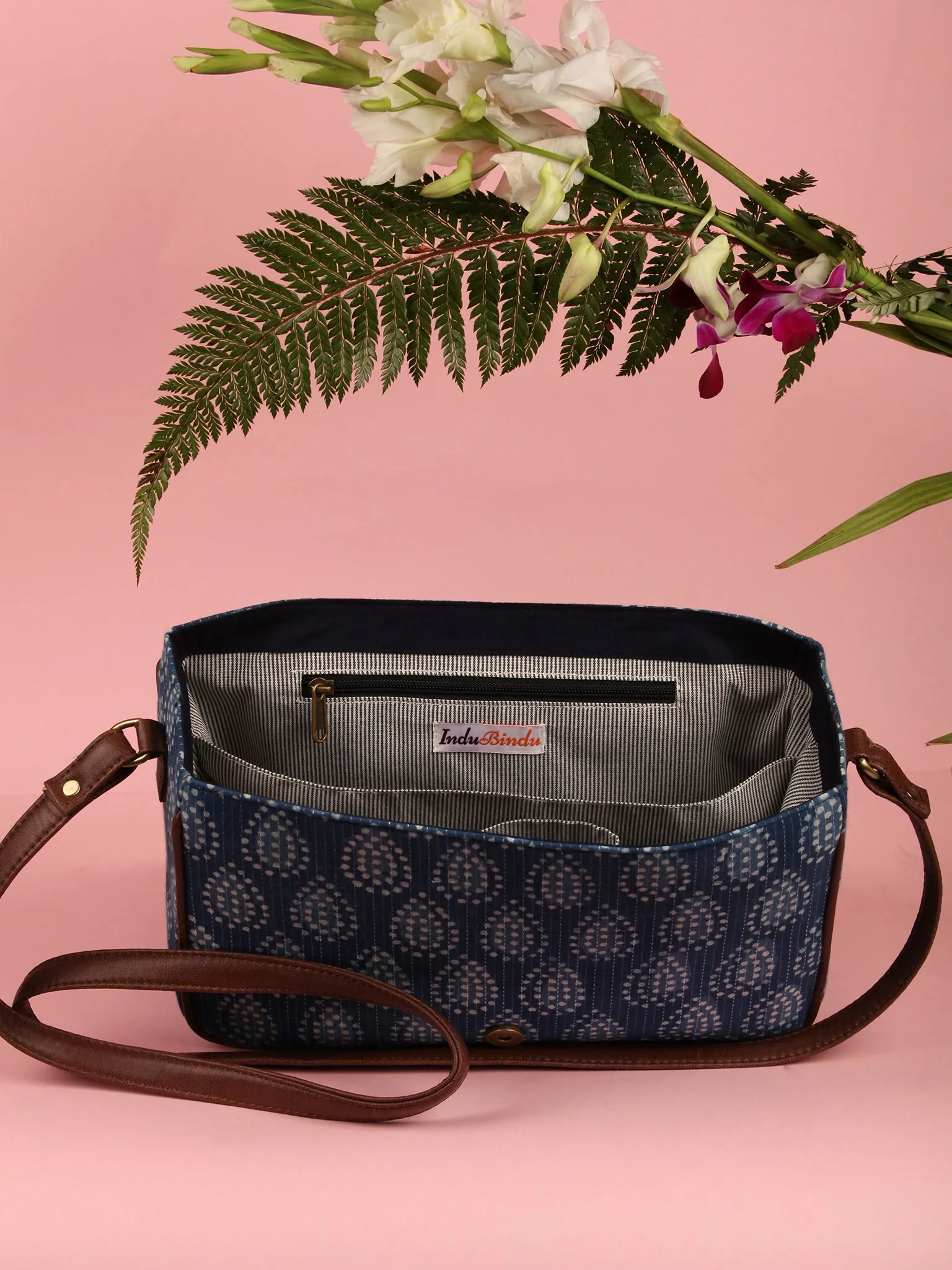 Indigo Hand Block Printed Sling Bag - B0103