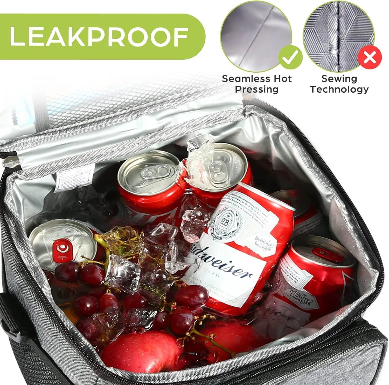 Insulated Lunch Bag Reusable Large Lunch Box for Men/Women, Leakproof Cooler Tote Portable Lunch Bag with Adjustable Shoulder Strap (Dark Grey)