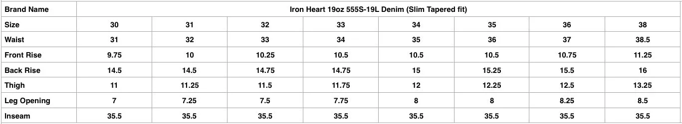 Iron Heart 19oz 555S-19L Denim (Slim Tapered Fit)