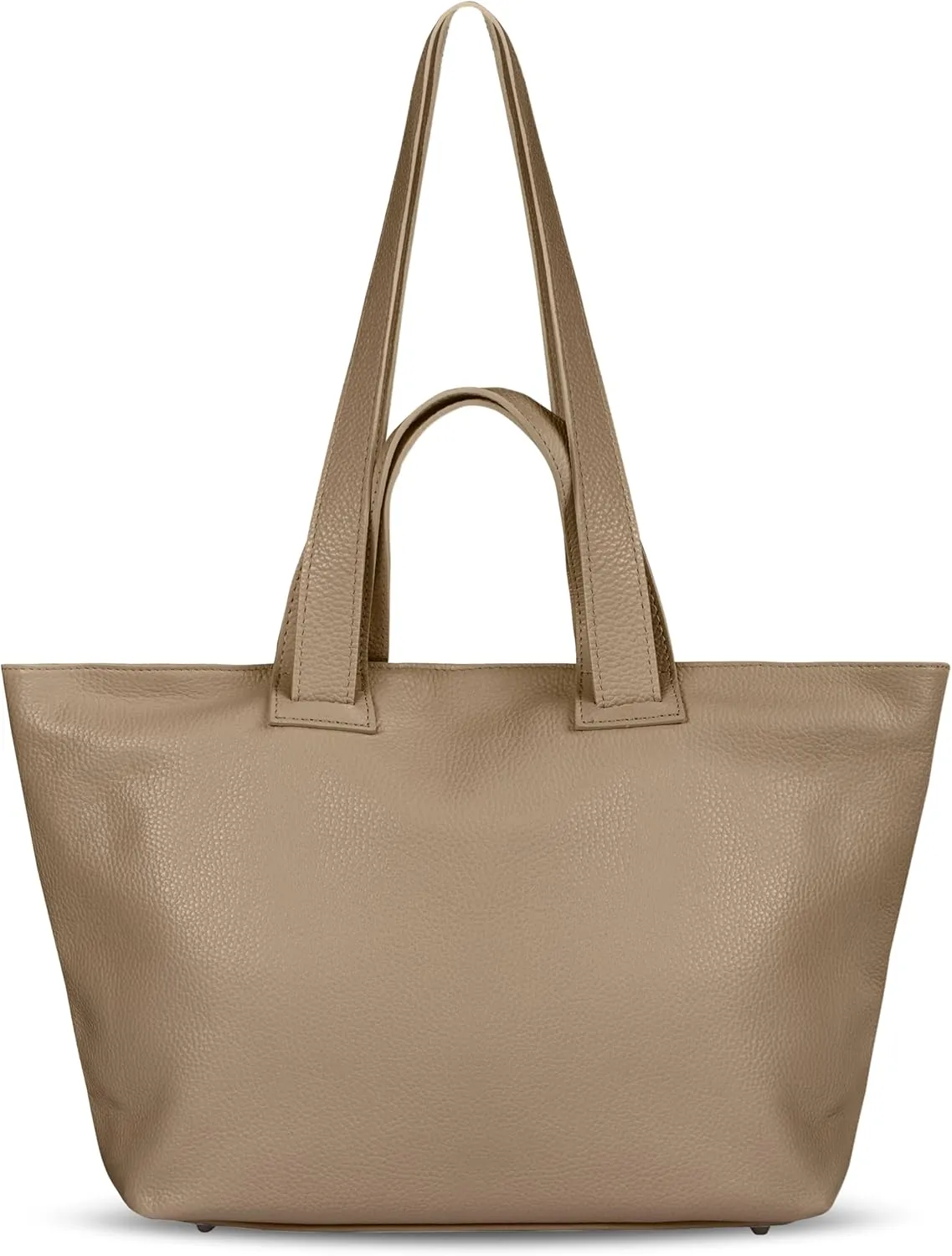 Italian Genuine Calf Leather Tote Satchel Bag for Women with Zipper & Double Straps | Wide Large Work Laptop Shoulder Handbag
