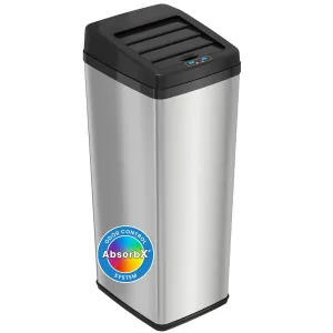 iTouchless 14 Gallon Slide Open Lid Kitchen Trash Can with, Motion Sensor Stainless Steel Rectangular Trashcan for Home Office Work Bedroom Living Room Garage Large Capacity Slim Wastebasket, Silver
