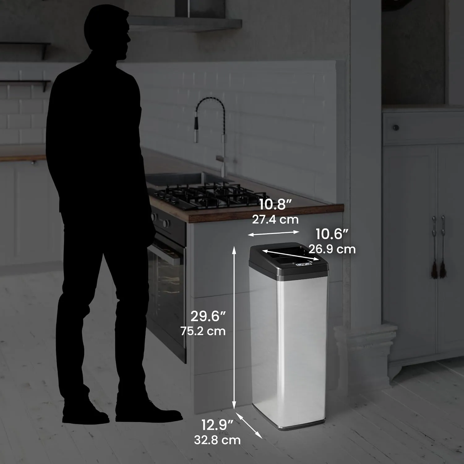 iTouchless 14 Gallon Slide Open Lid Kitchen Trash Can with, Motion Sensor Stainless Steel Rectangular Trashcan for Home Office Work Bedroom Living Room Garage Large Capacity Slim Wastebasket, Silver