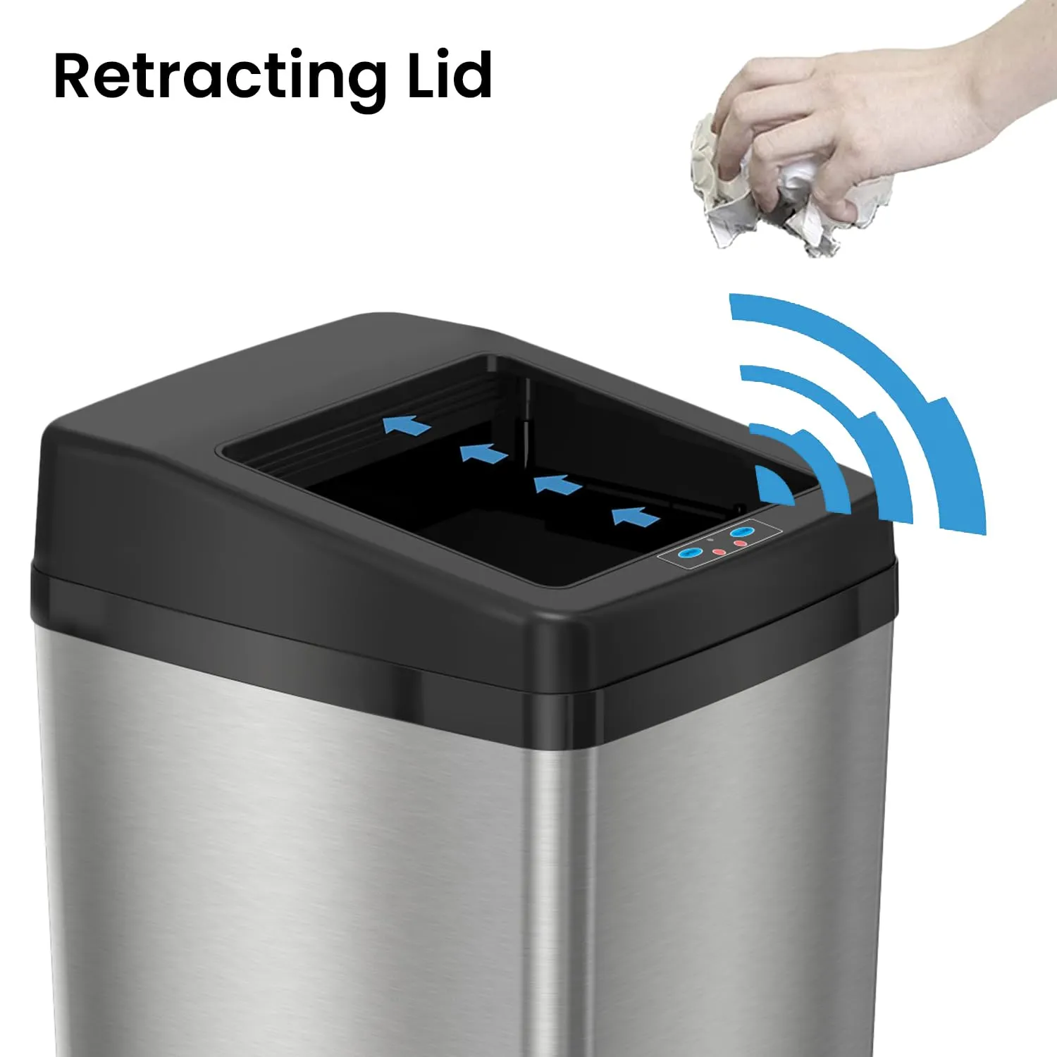 iTouchless 14 Gallon Slide Open Lid Kitchen Trash Can with, Motion Sensor Stainless Steel Rectangular Trashcan for Home Office Work Bedroom Living Room Garage Large Capacity Slim Wastebasket, Silver