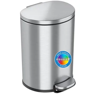 iTouchless SoftStep 3 Gallon Slim Bathroom Trash Can with Odor Filter and Removable Inner Bucket, Stainless Steel, 11 Liter Semi-Round Step Pedal Garbage Bin for Bedroom, Home, Office Cubicle