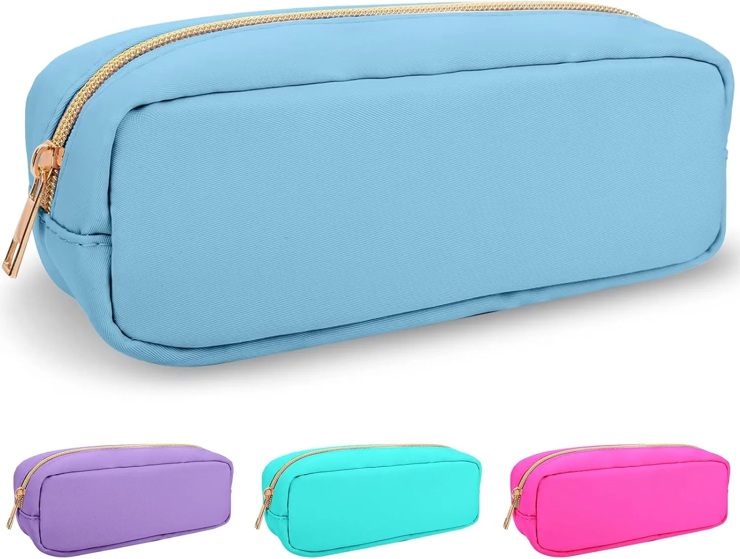 izuzta Nylon Small Makeup Bag Slim Pouch, Preppy Cute Makeup Brush Case Bag Cosmetic Zipper Pouch for Purse, Waterproof Travel Toiletry Bag Clutch Coin Pouch Make Up Organizer for Women Girls(Blue)