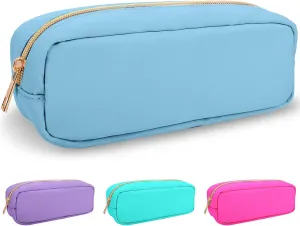izuzta Nylon Small Makeup Bag Slim Pouch, Preppy Cute Makeup Brush Case Bag Cosmetic Zipper Pouch for Purse, Waterproof Travel Toiletry Bag Clutch Coin Pouch Make Up Organizer for Women Girls(Blue)