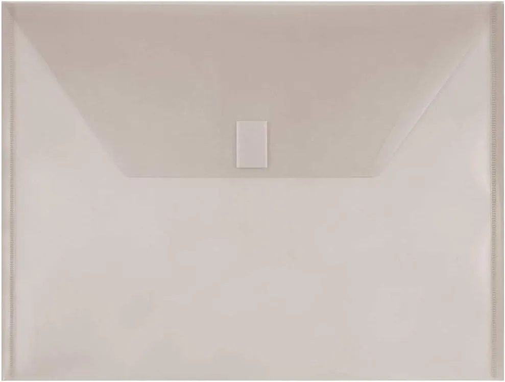 JAM PAPER Plastic Envelopes with Hook & Loop Closure - Letter Booklet - 9 3/4 x 13 - Smoke Gray - 12/Pack