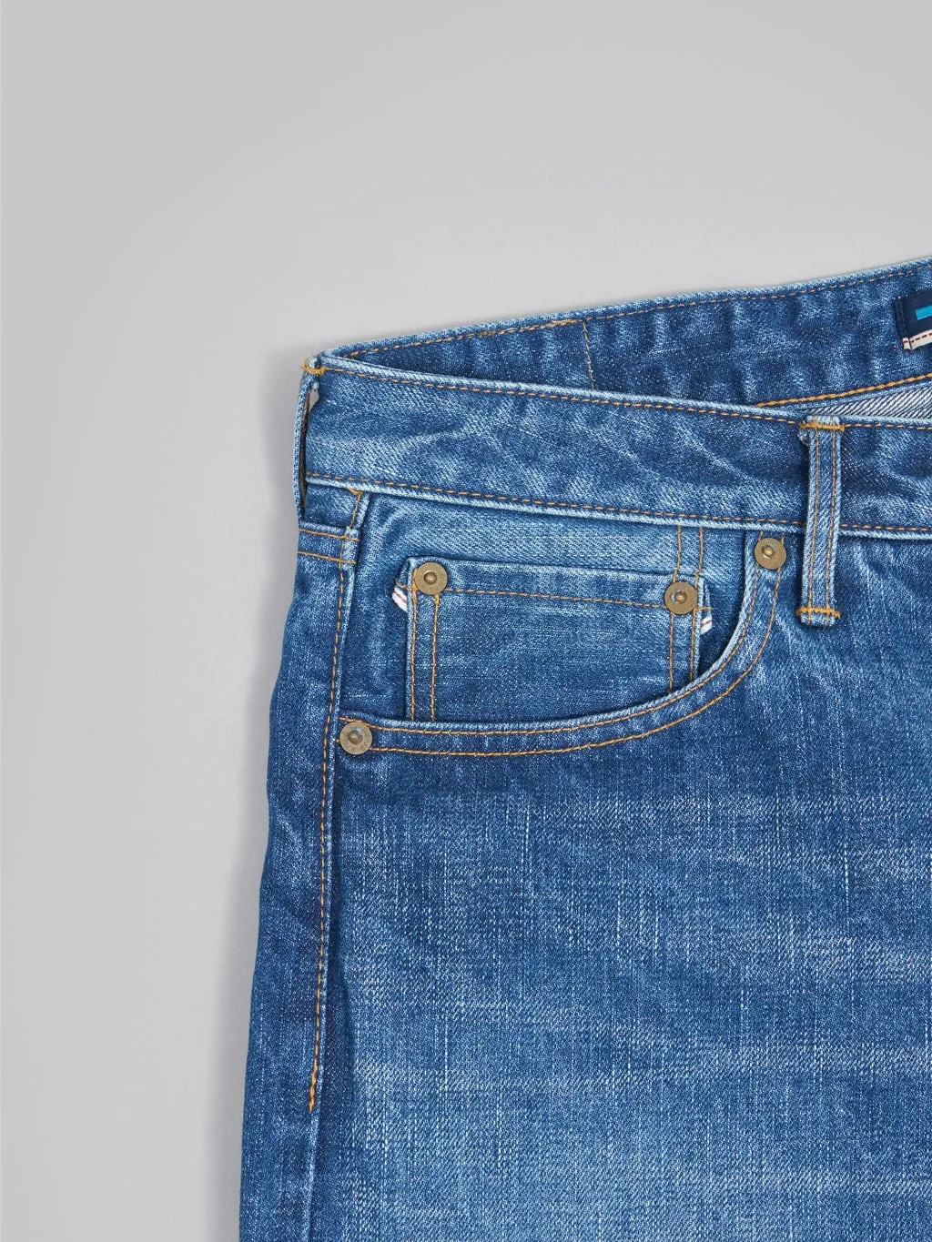 Japan Blue J201-MID 14.8oz US Cotton Stonewashed Tapered Jeans Middle Indigo