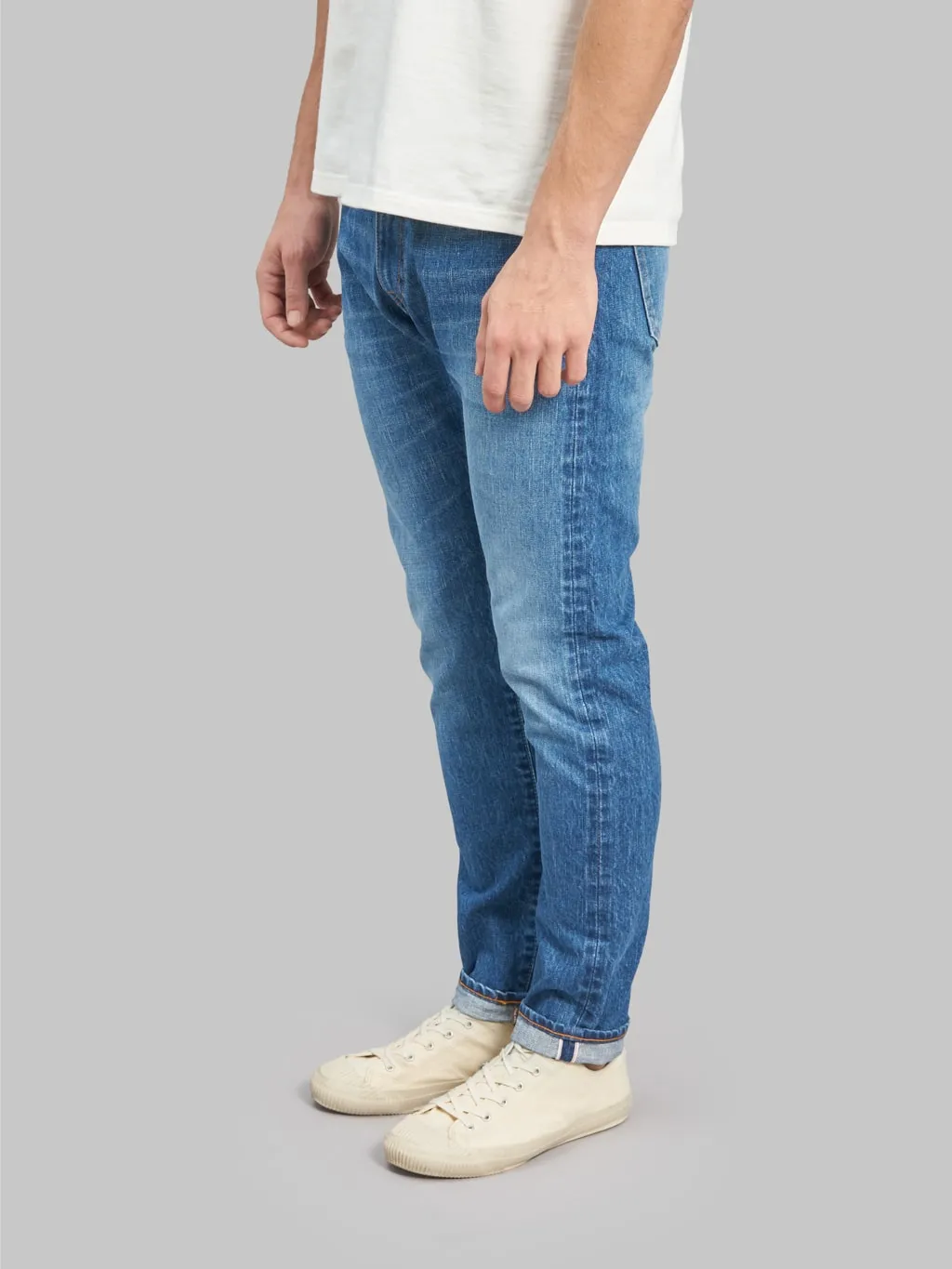 Japan Blue J201-MID 14.8oz US Cotton Stonewashed Tapered Jeans Middle Indigo