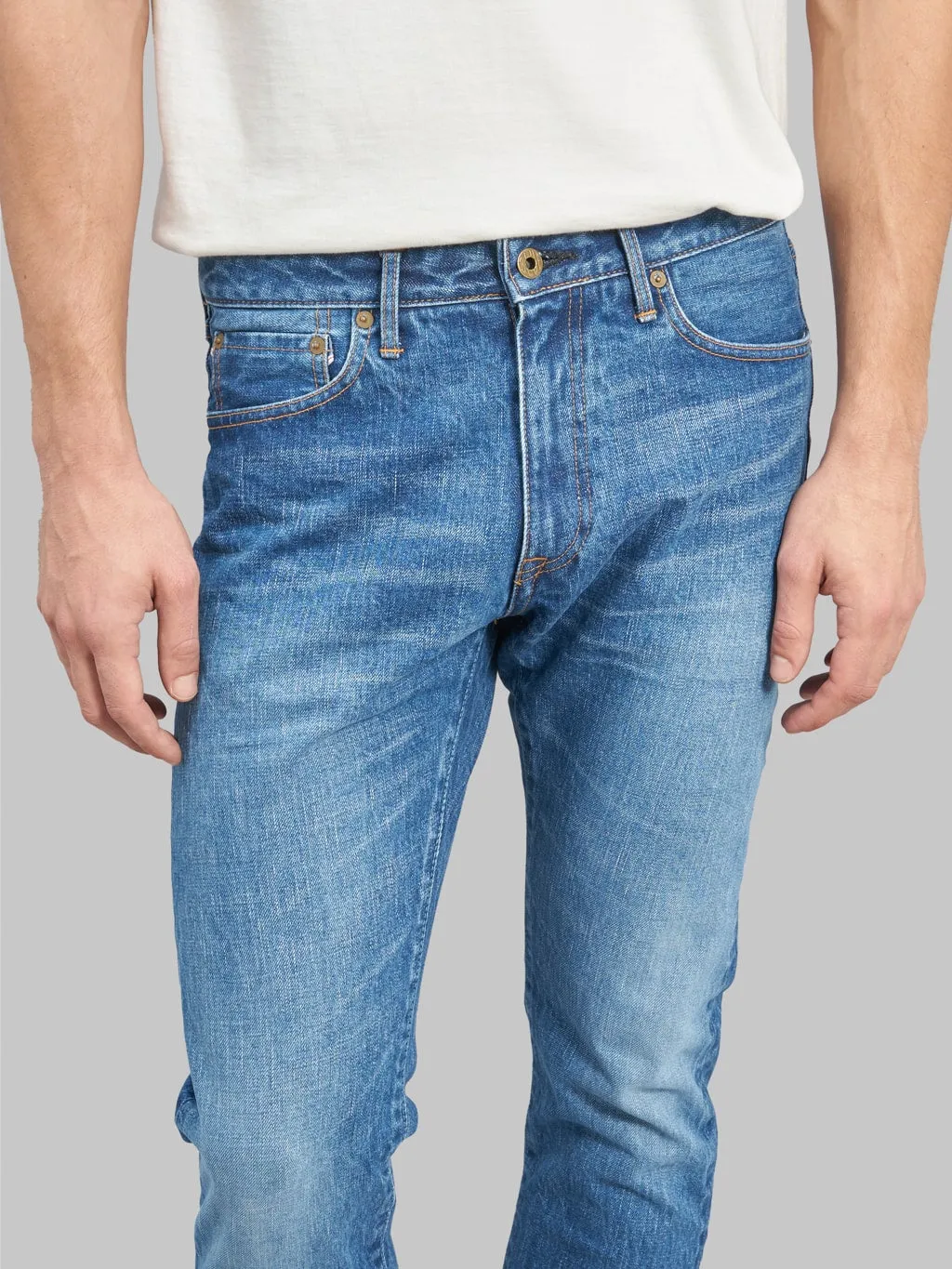 Japan Blue J201-MID 14.8oz US Cotton Stonewashed Tapered Jeans Middle Indigo