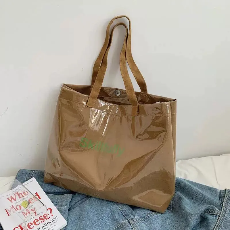 Japanese Style Transparent Waterproof One-Shoulder Canvas Bag for Work and Shopping