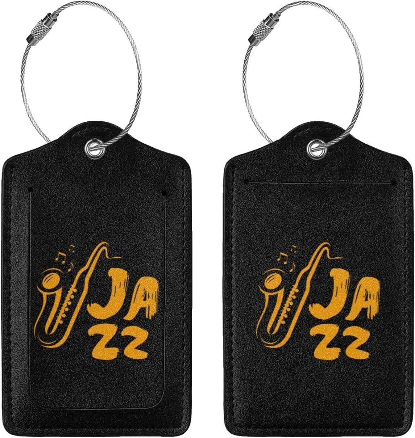 Jazz Saxophone Music Leather Baggage Bag Luggage Tags with Stainless Steel Loop and Privacy Cover
