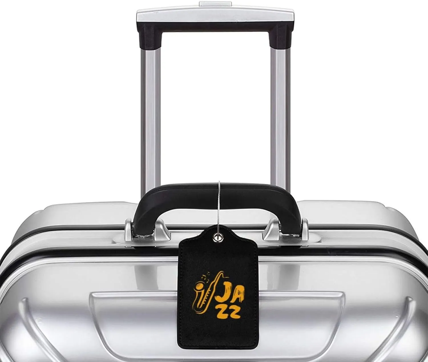 Jazz Saxophone Music Leather Baggage Bag Luggage Tags with Stainless Steel Loop and Privacy Cover