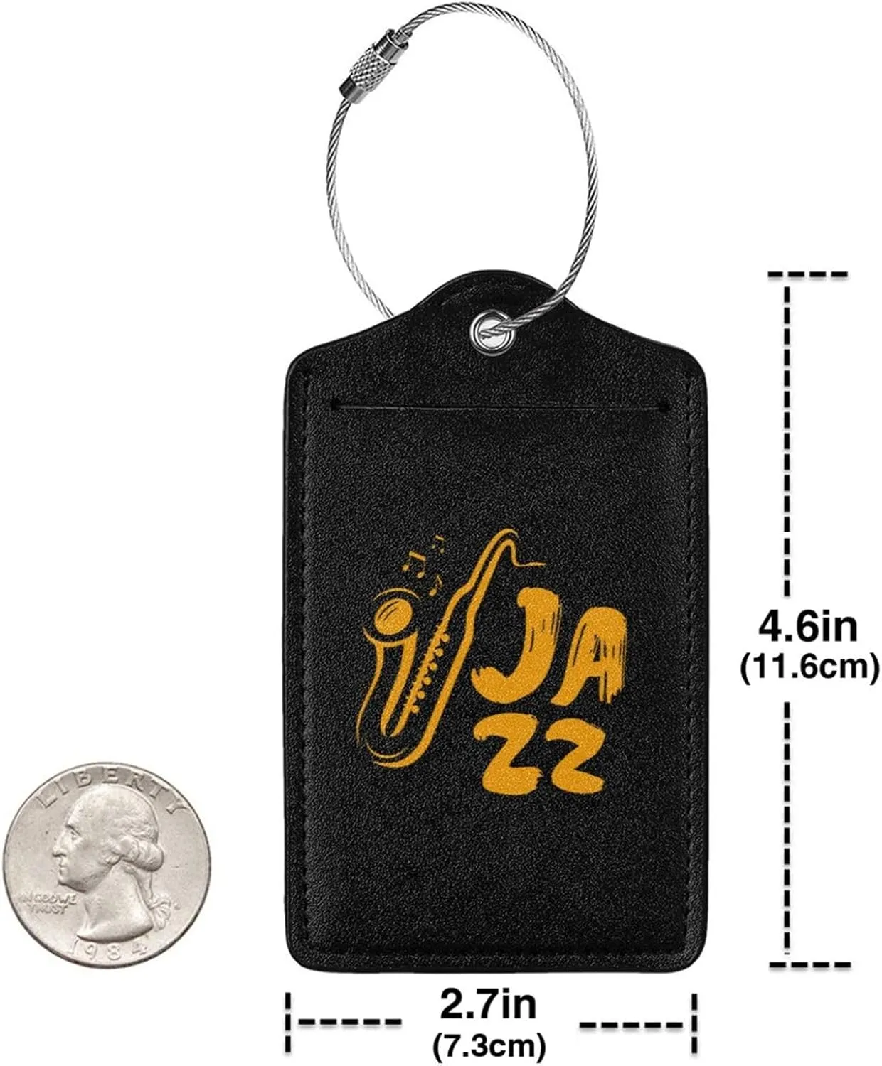 Jazz Saxophone Music Leather Baggage Bag Luggage Tags with Stainless Steel Loop and Privacy Cover