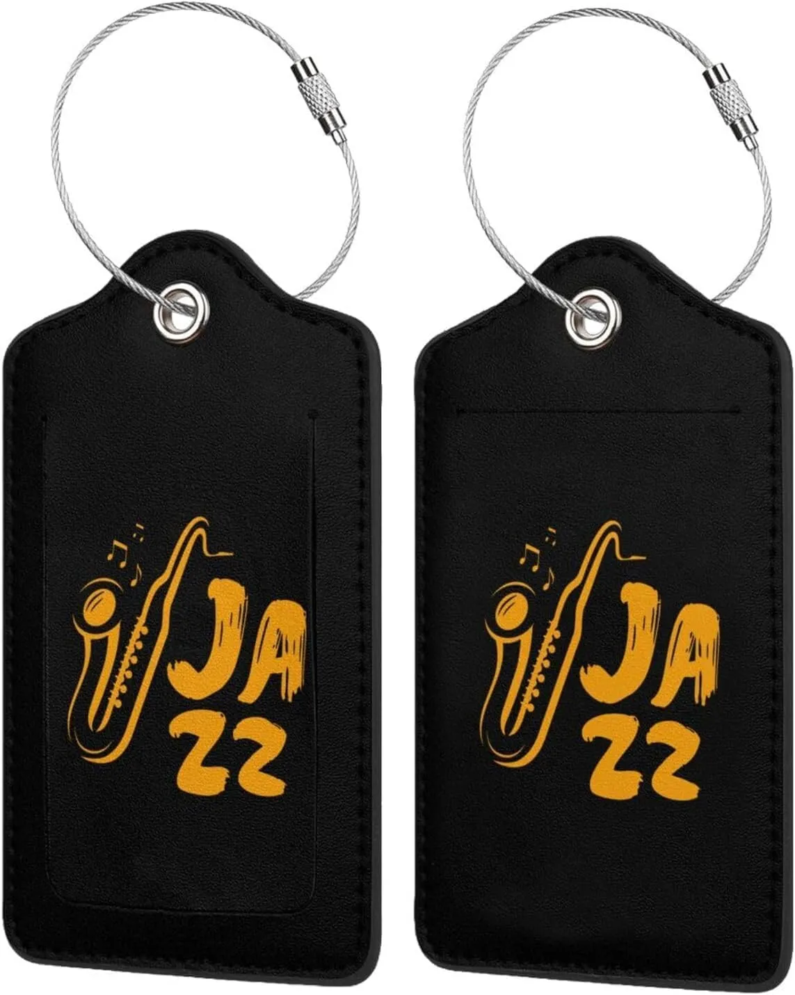Jazz Saxophone Music Leather Baggage Bag Luggage Tags with Stainless Steel Loop and Privacy Cover