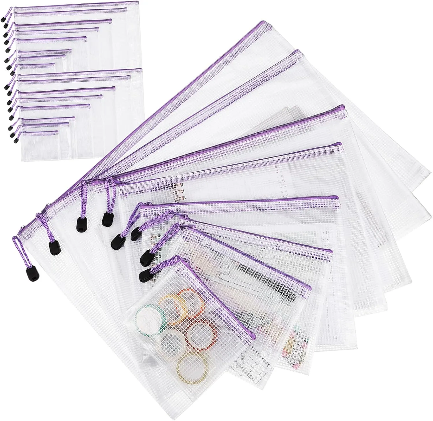 jojofuny 32pcs Transparent Mesh Zipper Pouch Versatile Document Organizer Bags for Office Travel and School Lightweight Storage with Easy Visibility and Access