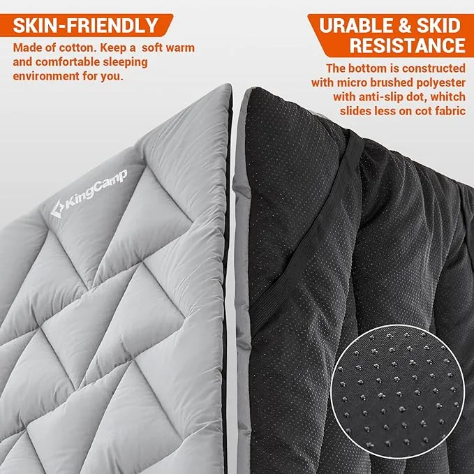 KingCamp Cot Pad for Camping, Soft Lightweight Sleeping Pad, Portable Non-Slip mat with Backpacking, for Yoga, Hiking, Traveling, 75"x 25"
