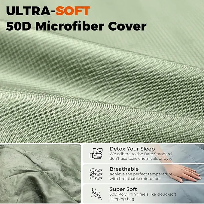 KingCamp Ultralight Down Sleeping Bag, 650 FP Compact Cold Weather 3-4 Season Sleeping Bag for Adults 10°F, Backpacking, Camping, Hiking, Traveling with Compression Sack