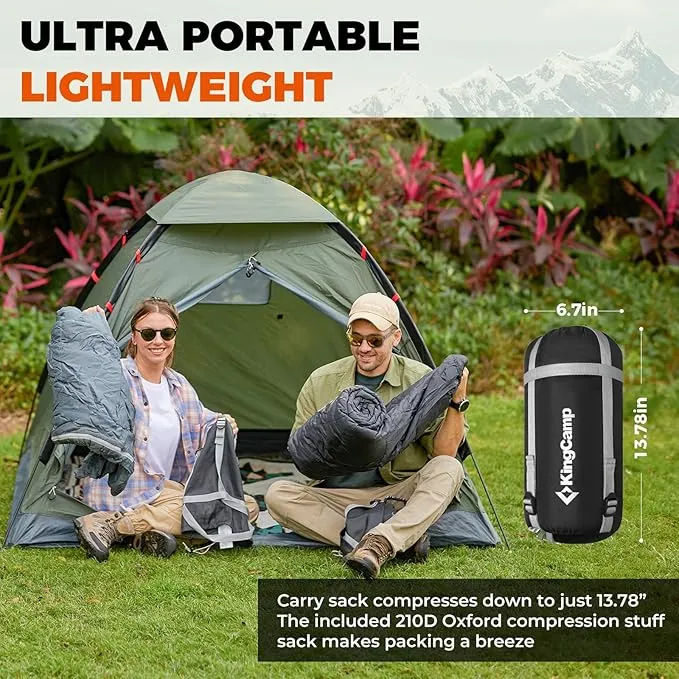 KingCamp Ultralight Down Sleeping Bag, 650 FP Compact Cold Weather 3-4 Season Sleeping Bag for Adults 10°F, Backpacking, Camping, Hiking, Traveling with Compression Sack