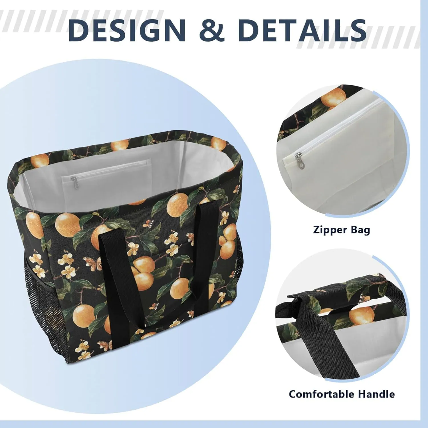 KLL Large Beach Bag Canvas Collapsable Water Resistant Reusable Grocery Bag
