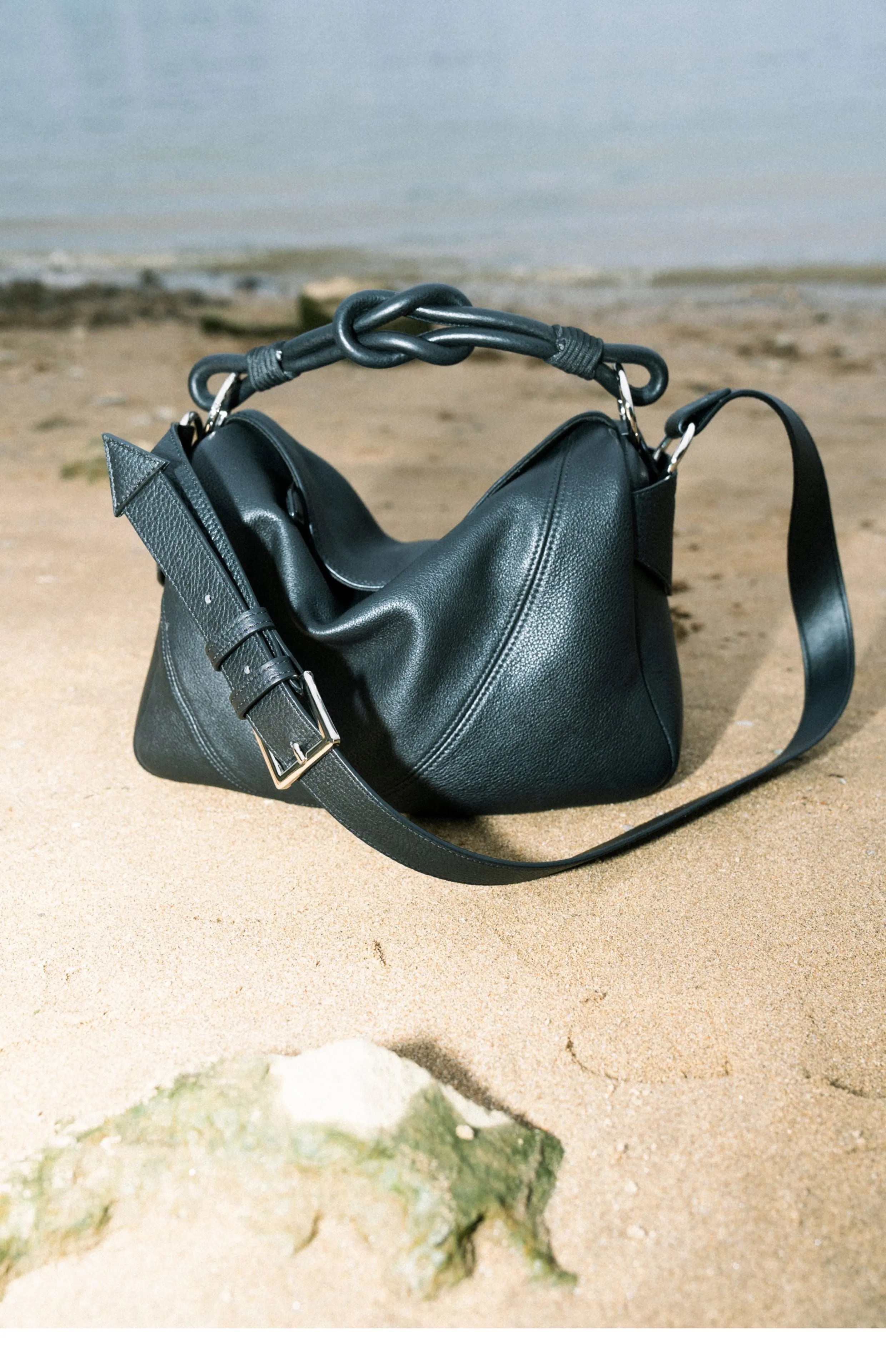 Knot Handle Leather Handbag