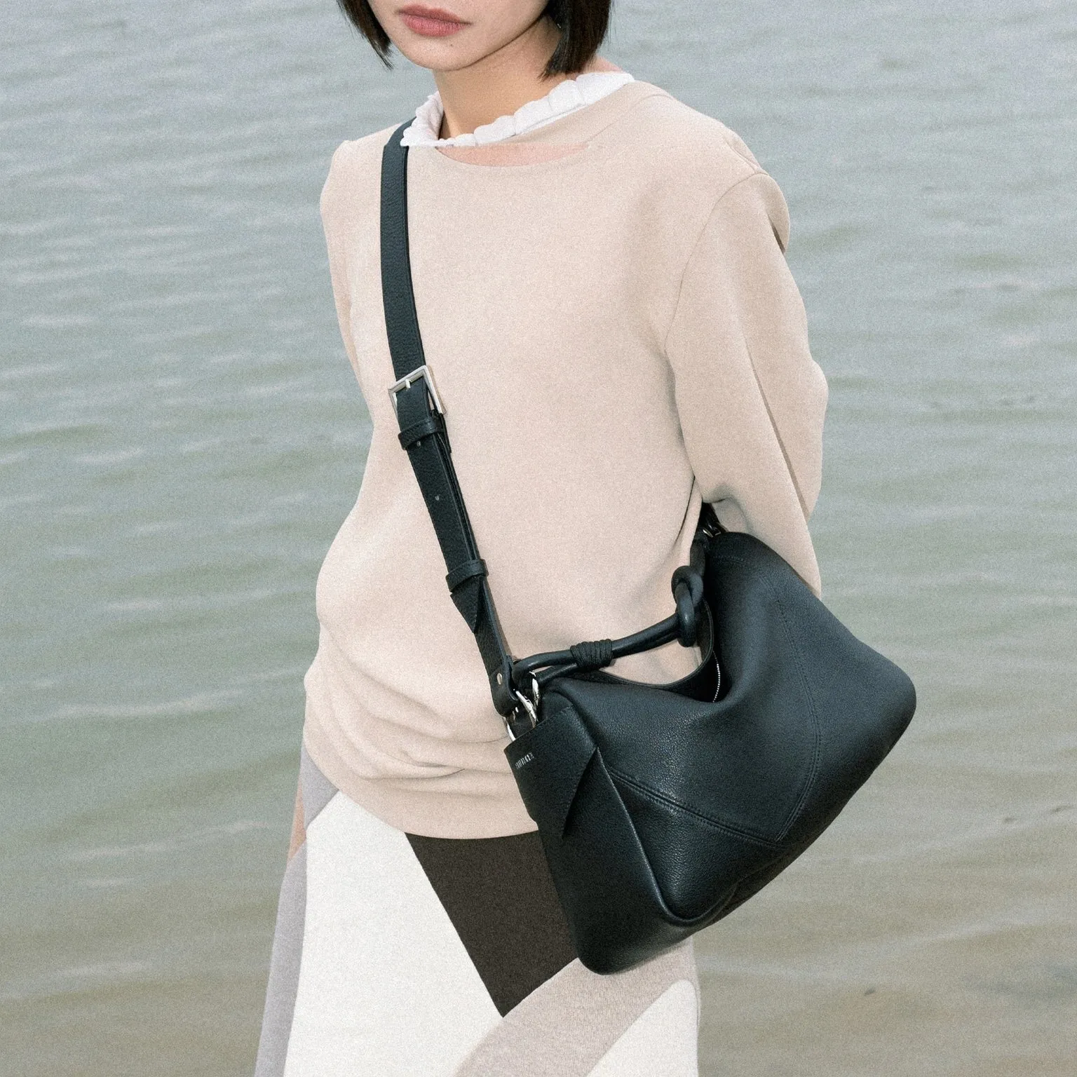 Knot Handle Leather Handbag