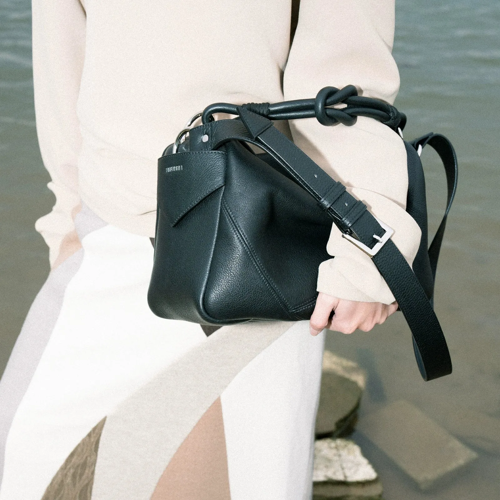 Knot Handle Leather Handbag
