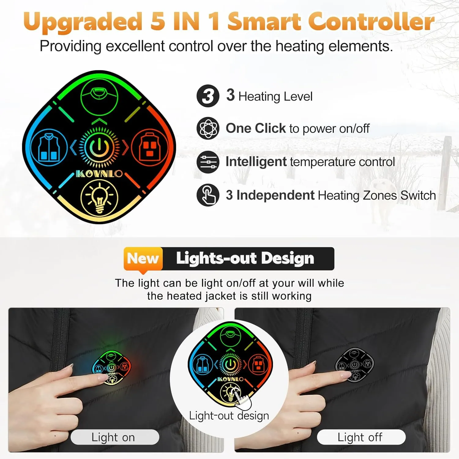 KOVNLO Heated Vest for Women With Battery Pack Included, Smart Controller with Light-out Design, Electric Heated Jackets
