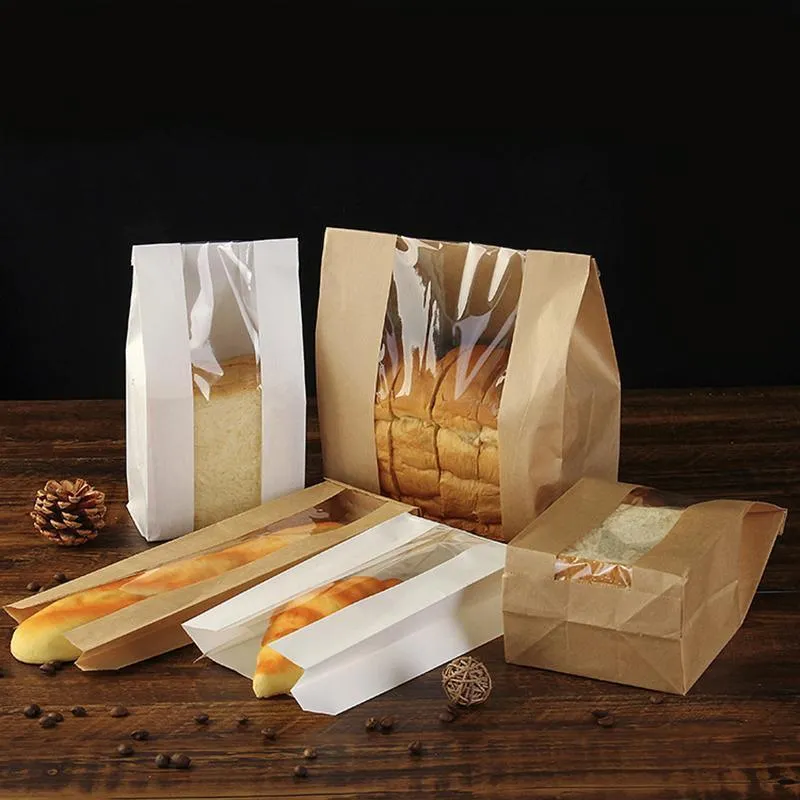 Kraft Paper Cake Bags with Stripe Window 200PCS 4Sizes